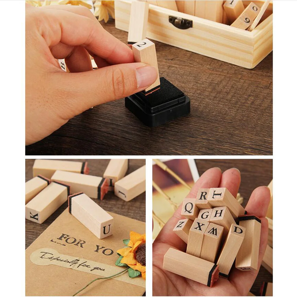 

45pcs Wooden Stamp Set English Letter Arabic Numeral Diy Craft Seal For Kids Teachers Reward Classroom Scrapbooking Party Fun