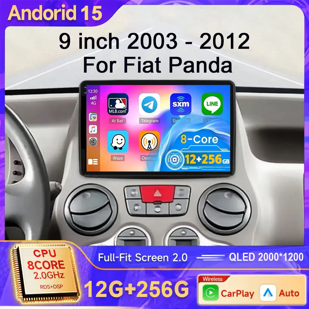 

Автомобильный радиоприемник Android 15 для Fiat Panda 169 2003 2004 2005-2012 Carplay Авто GPS-навигация 360 Камера Стерео 2 Din Видеоплеер BT