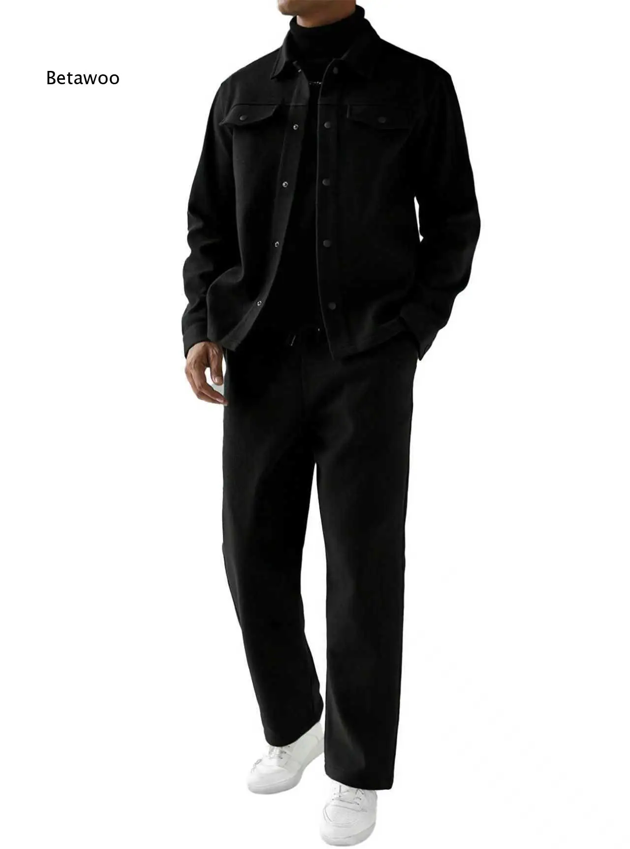 Men Soft Fabric Two Piece Matching Outfit Lapel Collar Button Closure Jacket And Straight Cut Pants For Fashion Daily Matching