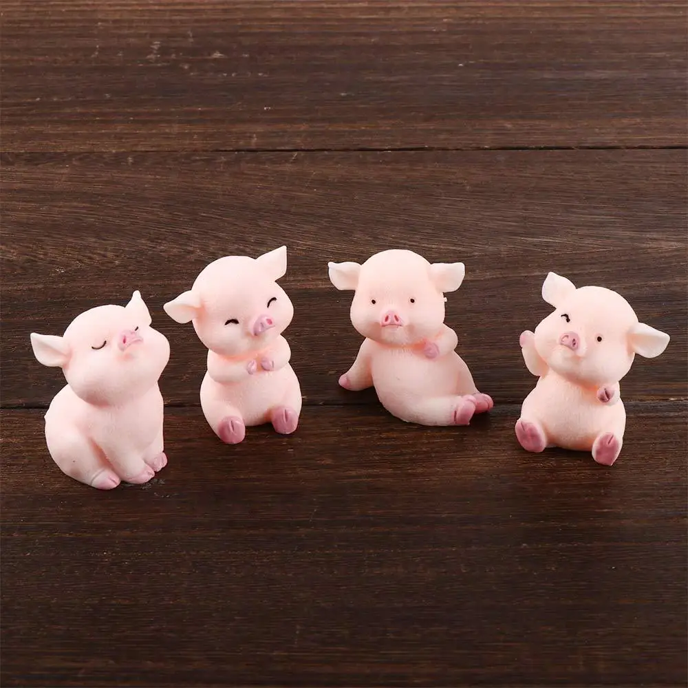 Cute 8pcs Home Ornament Pink Pig Animal Statue Model Dollhouse Accessory Resin Craft Micro Landscape Decoration Pig Miniature