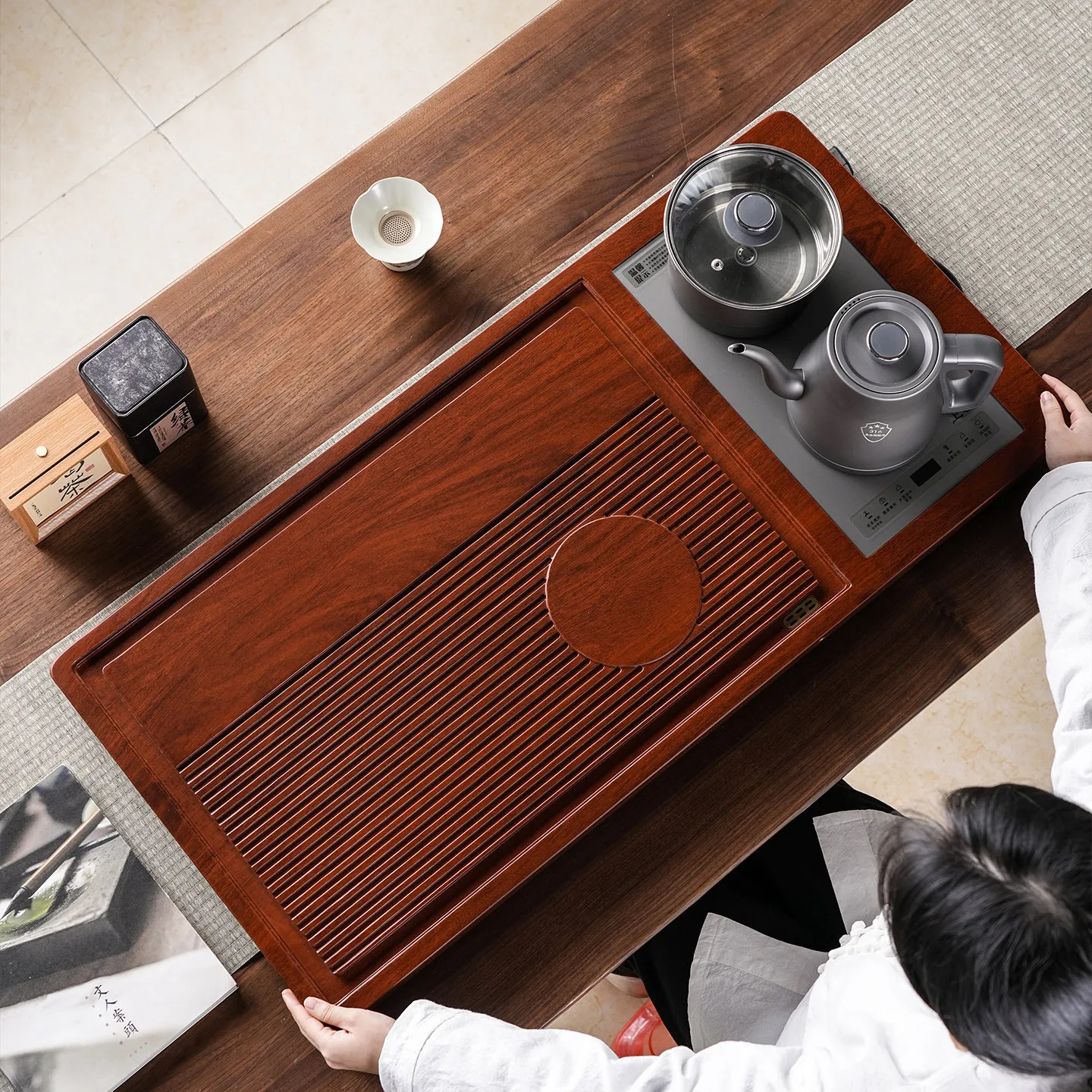 Bamboo Gongfu Tea Tray Chinese Rectangular Large Modern Tea Tray Kitchen Nordic Vintage Rattan bandejas madera Rectangular Tray