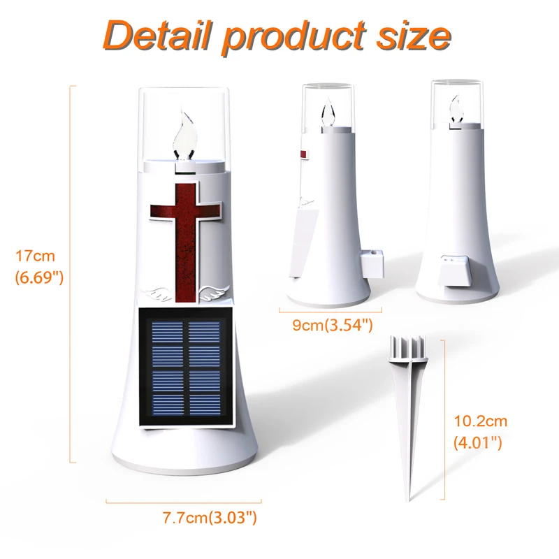 ACMESHINE Lampu Led Api Lilin Tenaga Surya Lampu Memorial Surga Lampu Kuburan Surya Yesus Lampu Luar Ruangan Tahan Air IP65