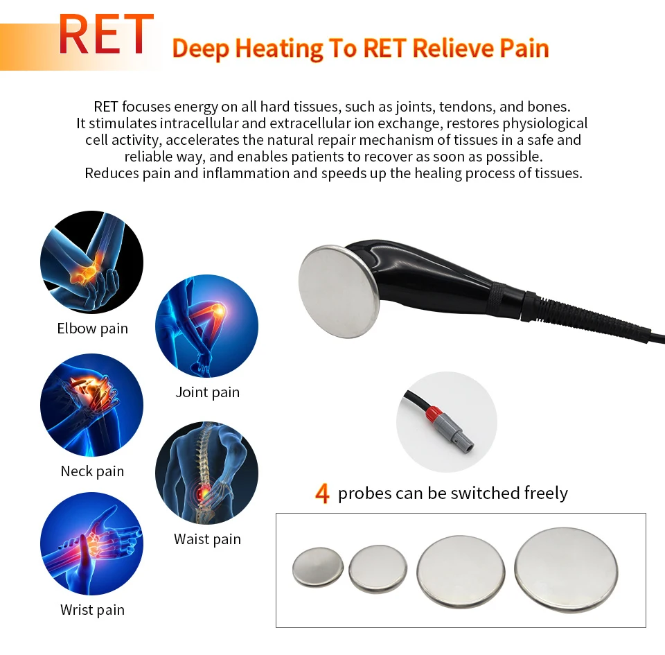 عالية التردد الوجه Indiba 448KHZ مكركرنت الوجه RF مدلك تقنيات العلاج الطبيعي الدافئة CET RET معدات تجميل البشرة