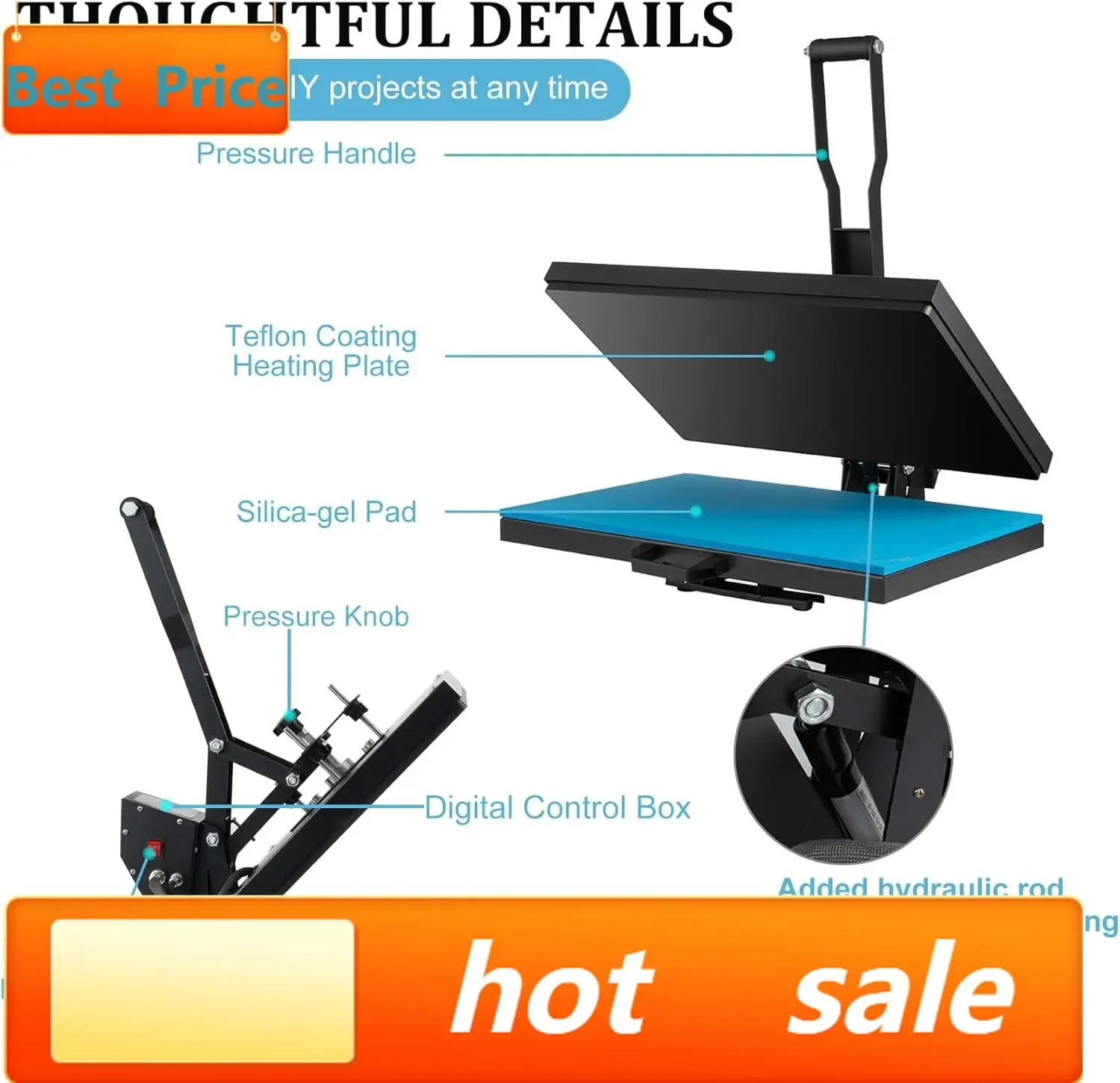 Upgraded Heat Press 16x24 Inch, High Pressure Clamshell Heat Press Machine 1800W, Large Heat Press with Pull Out Lower Platen, D