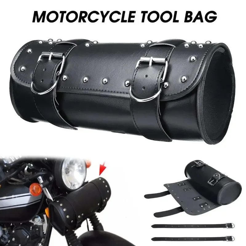 Universal Black Motorcycle Tool Bag Front Fork Handlebar Saddlebag Roll Barrel Racing Tail  Storage