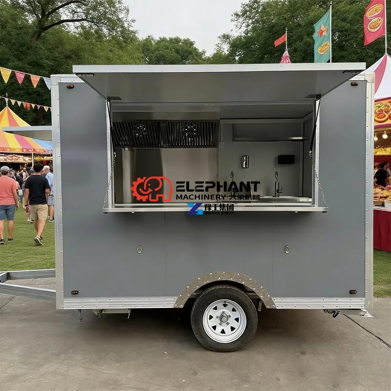 Commercial Street Food Vending Trailer, Fully Equipped Mobile Kitchen with Stainless Steel Countertop for Canadian Events