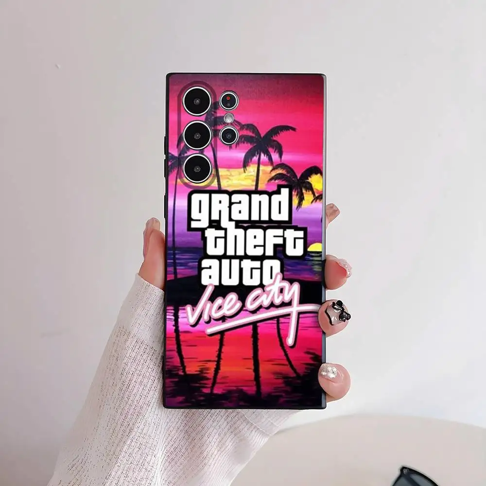 حافظة هاتف Game G-GTA 6 V-Vice City لهاتف سامسونج S series s20 s21 s22 s23 s24 FE Plus Ultra حافظة ناعمة وصديقة للبشرة
