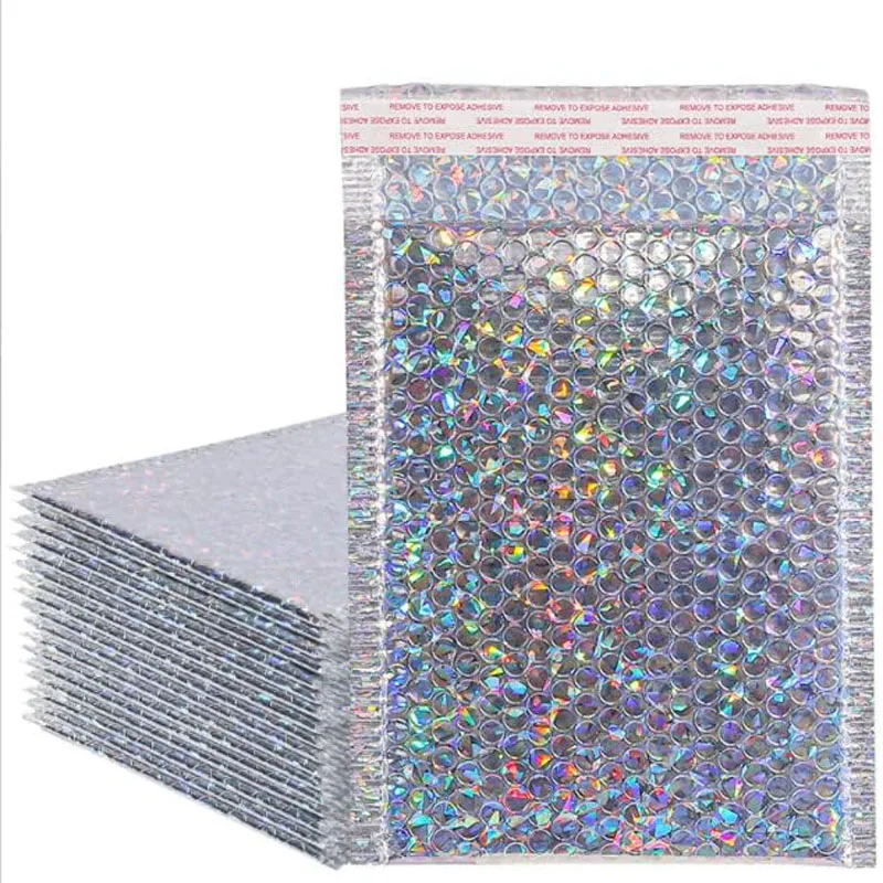 Laser Silver 50Pcs Delivery Package Packaging Holographic Mailer Packing Bag Laser Pink Shipping Bags Bubble Envelope
