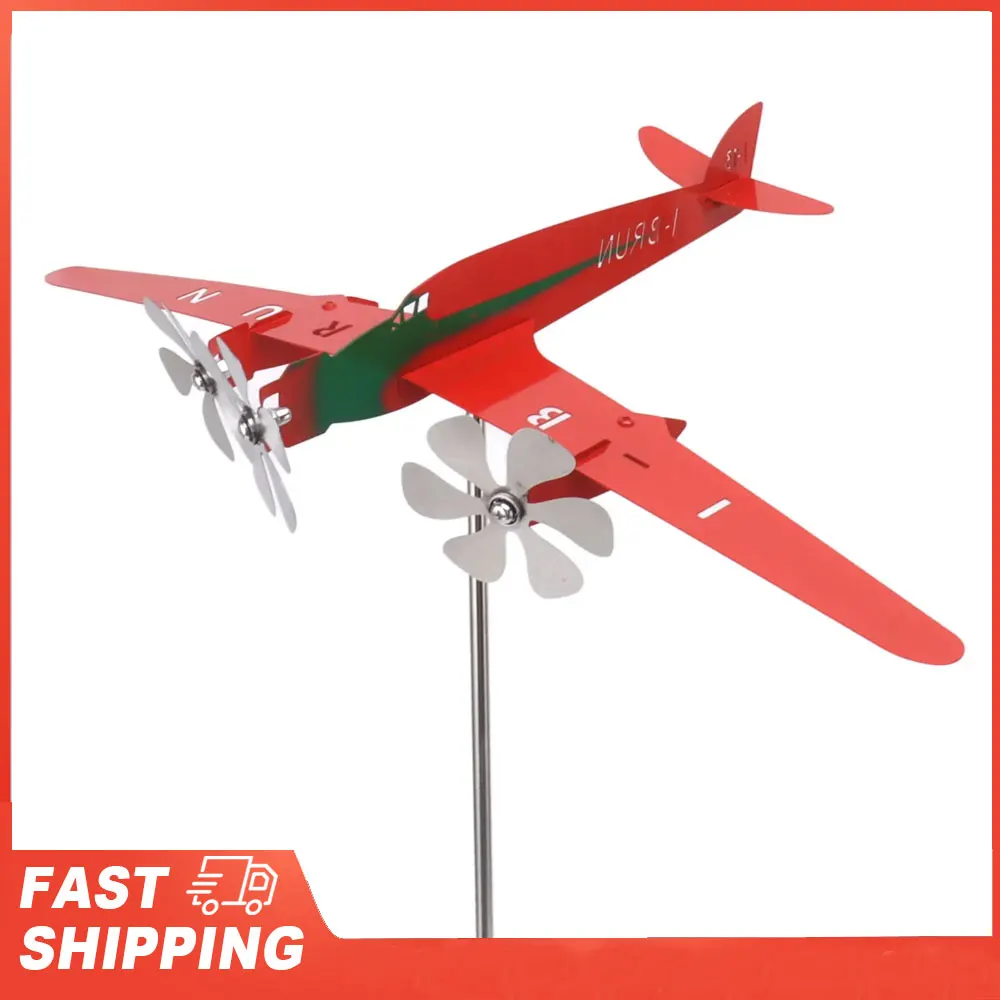 طائرة ريشة الطقس ثلاثية الأبعاد حمراء مقاومة للصدأ ناعمة طائرة طاحونة الرياح للمرآب قبة الحظيرة فناء معدني أحمر