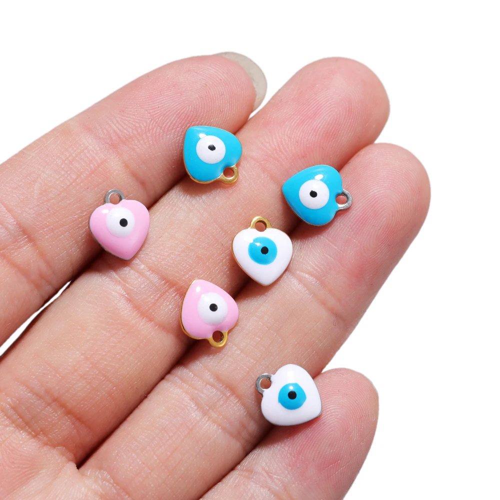 20 Stück Edelstahl 8mm Herz-Anhänger mit niedlichen Emaille-Augen, DIY-Armband-Zubehör, Halsketten-Accessoires, Schmuckherstellungszubehör – Detail 3