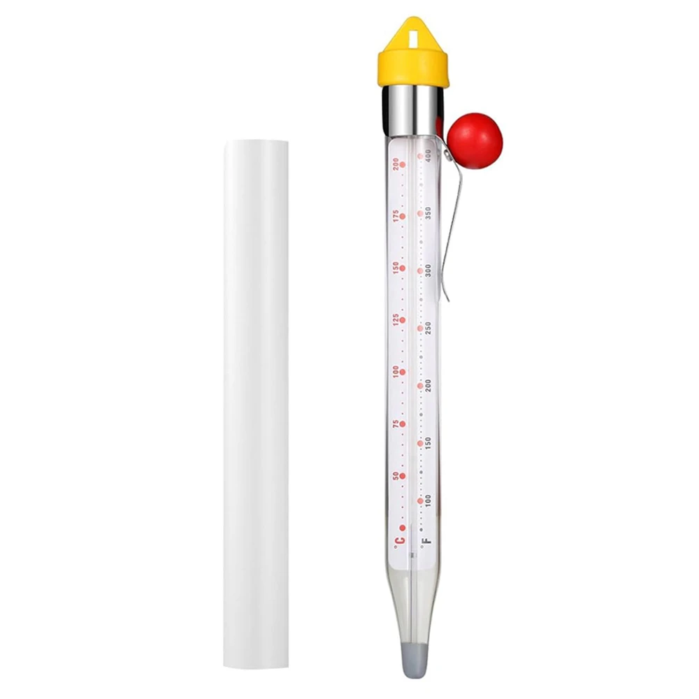 Candy Thermometer Deep Fry Oil Thermometer with Pot Clip, Sugar Syrup Jam Jelly Oil Thermometer with Hanging Hook, Glass Food