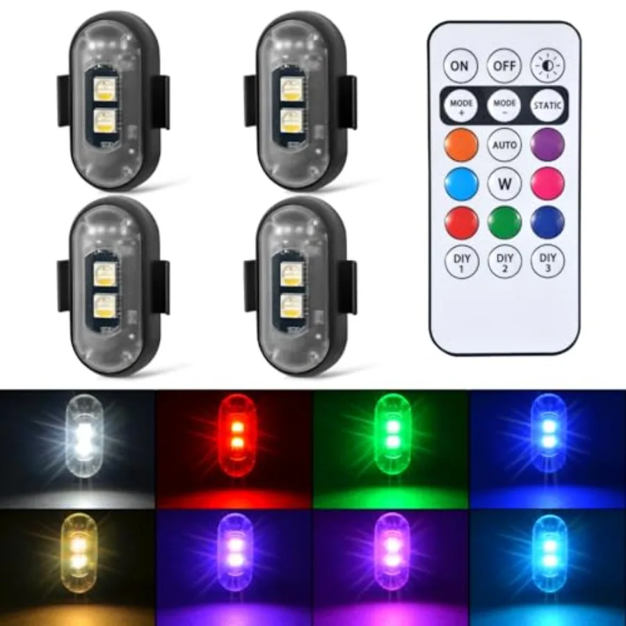 

Wireless LED Strobe Lights with Remote Control, 8 Colors Rechargeable Led Lights Anti-Collision LED Emergency Warning Lights fo