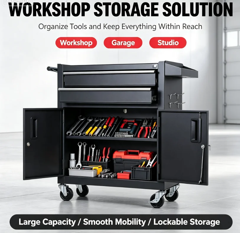 Workshop Tools Hanging - Rolling Tool Cabinet, Metal Storage Trolley