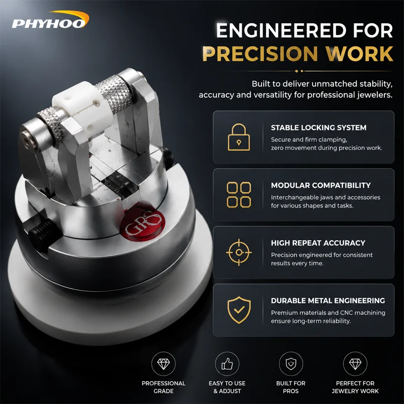 PHYHOO Jewelry Setting Fixture System 360 Rotation Engraving Ball Vise Block Holder Modular Stone Clamping Kit Precision Tools