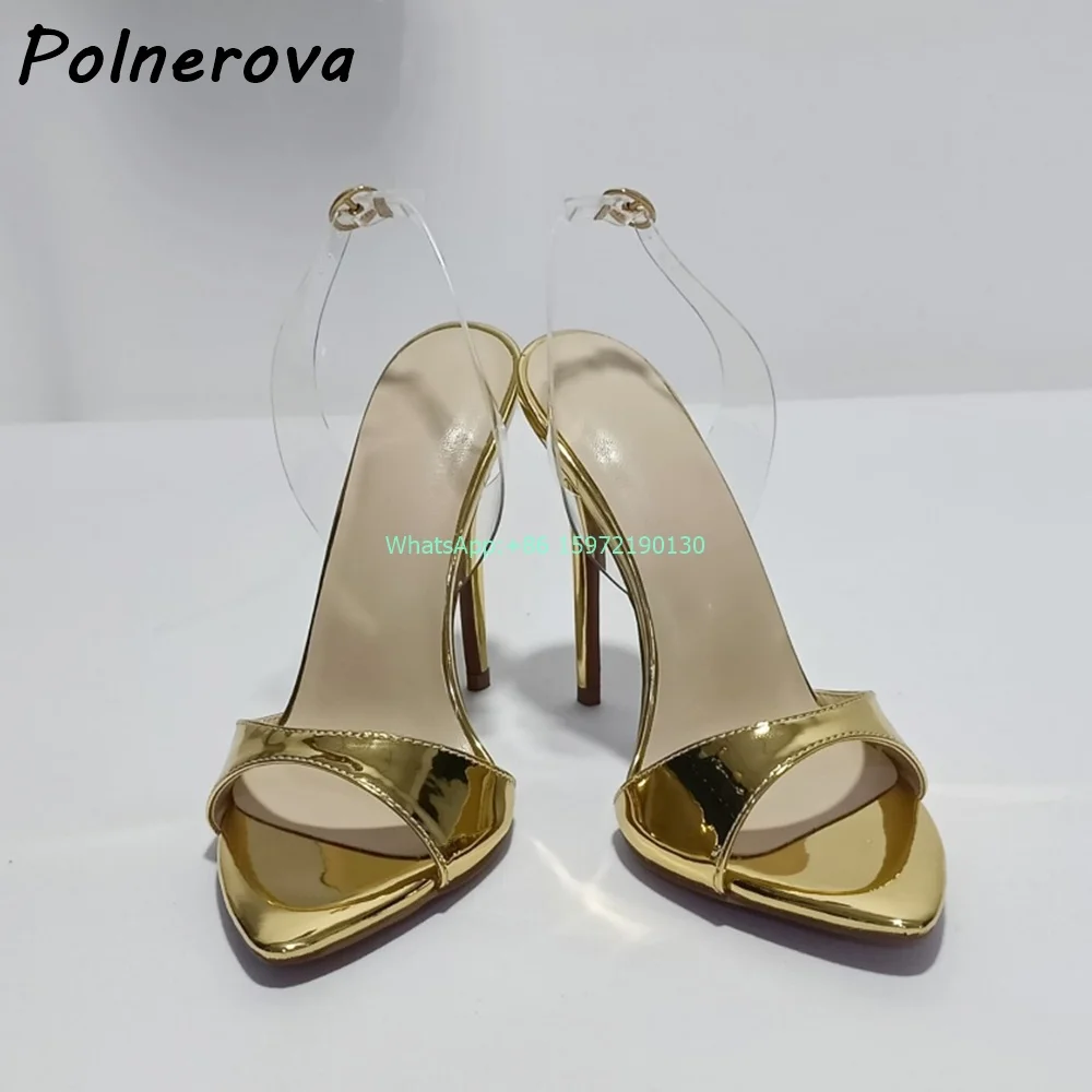 

Solid Straight Strap Sandals Pointy Toe Transparent Band Thin Heel Shoes Ladies Fashion Elegant Banquet Big Size Stiletto Shoes