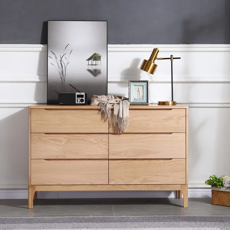 

#Solid Wood Six-Drawer Multifunctional Modern Simple White Oak Bedroom Storage Cabinet