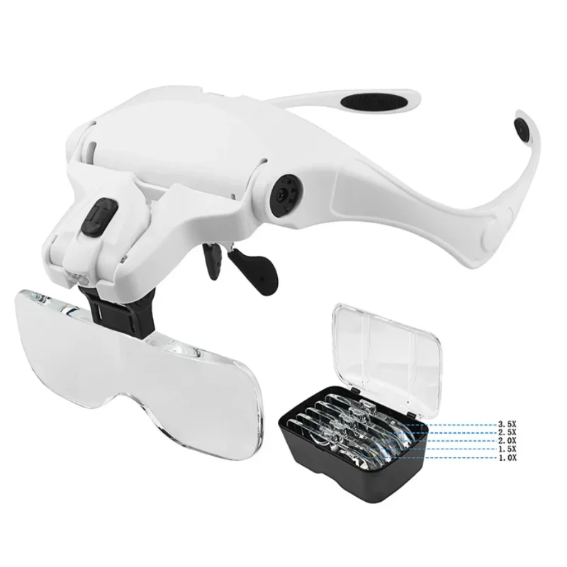 

Adjustable Illuminated Head Loupe Magnifier with 4 Lights for Reading, 1.0X 1.5X 2.0X 2.5X 3.5X