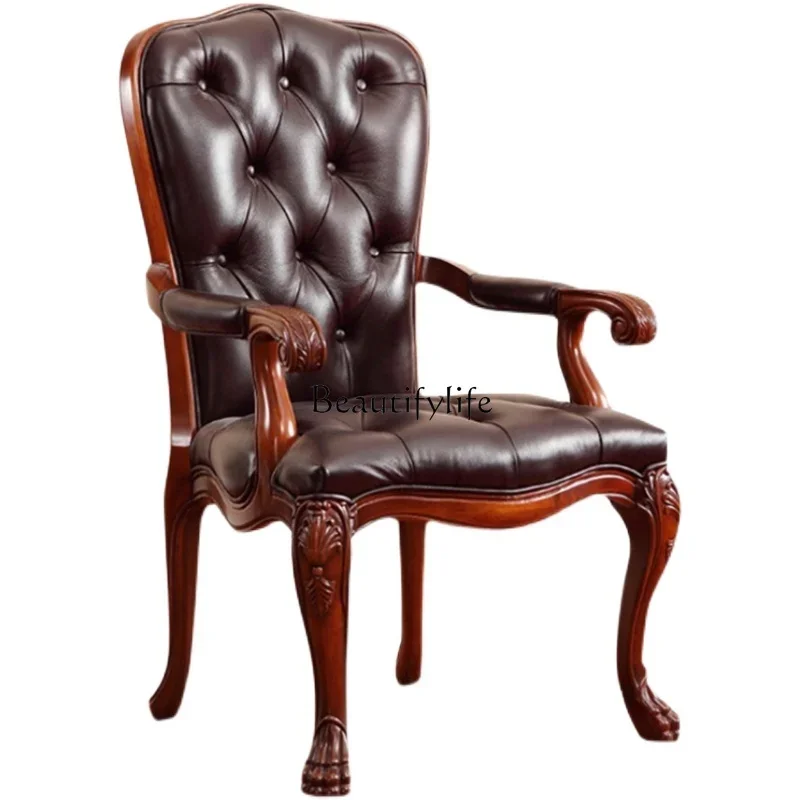 

FG17American solid wood back chair leather electric European home book chair