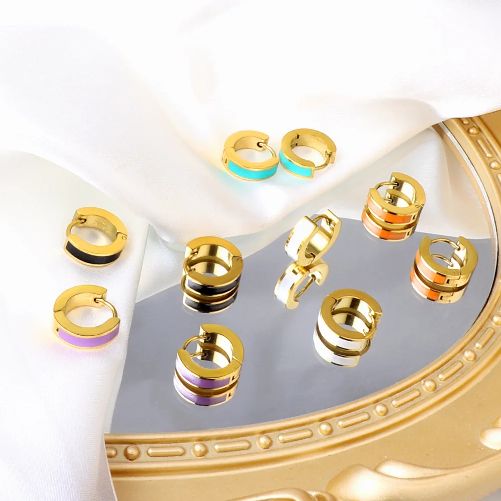 Fashionable And Simple Round Earrings For Women Colorful Stainless Steel Small Earring Everyday Versatile Retro Jewelry image 4