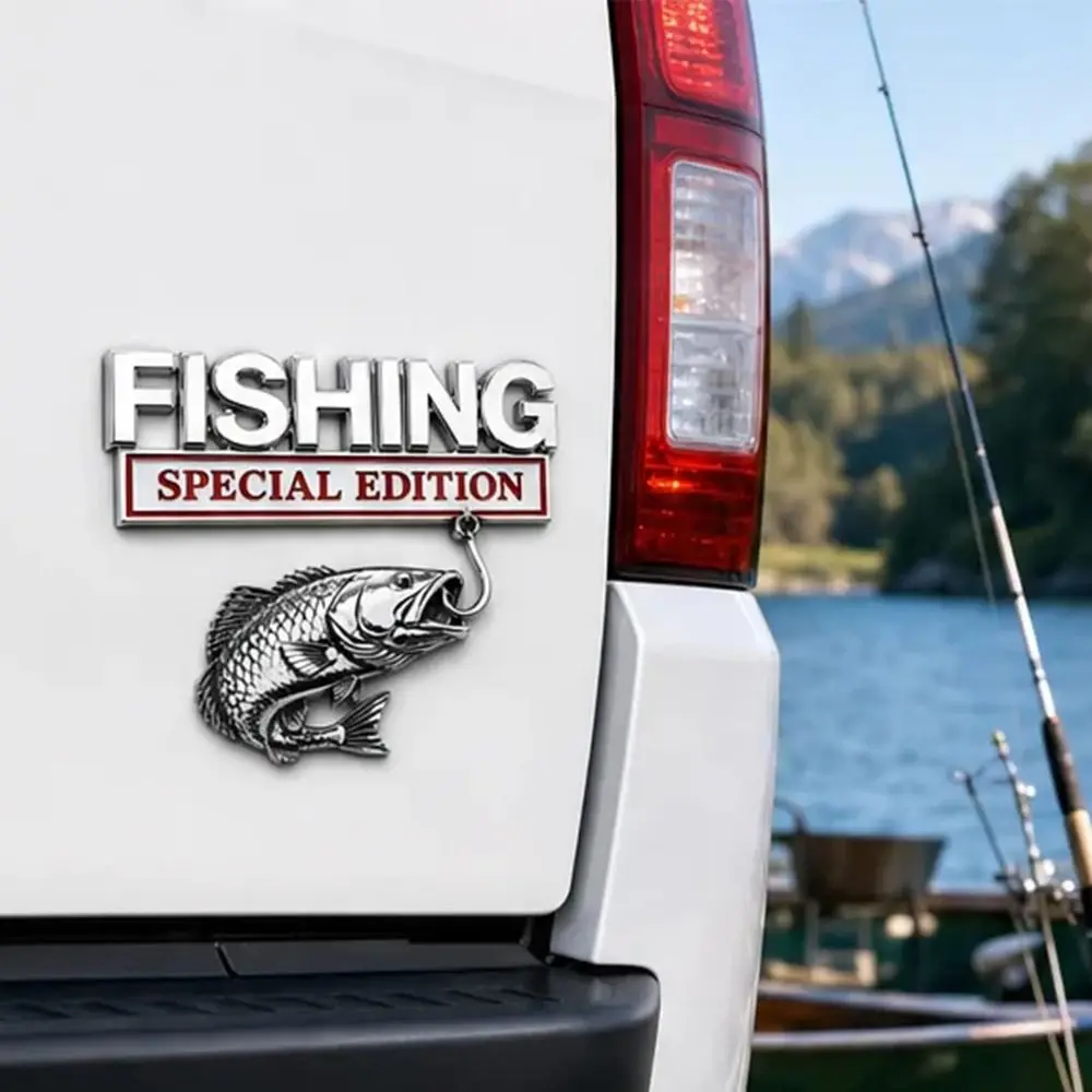 Metal Fishing Emblem Fishing Vehicle Emblem 3D Raised Design Fishing Special Car Emblem Fishing Themed Auto Badge