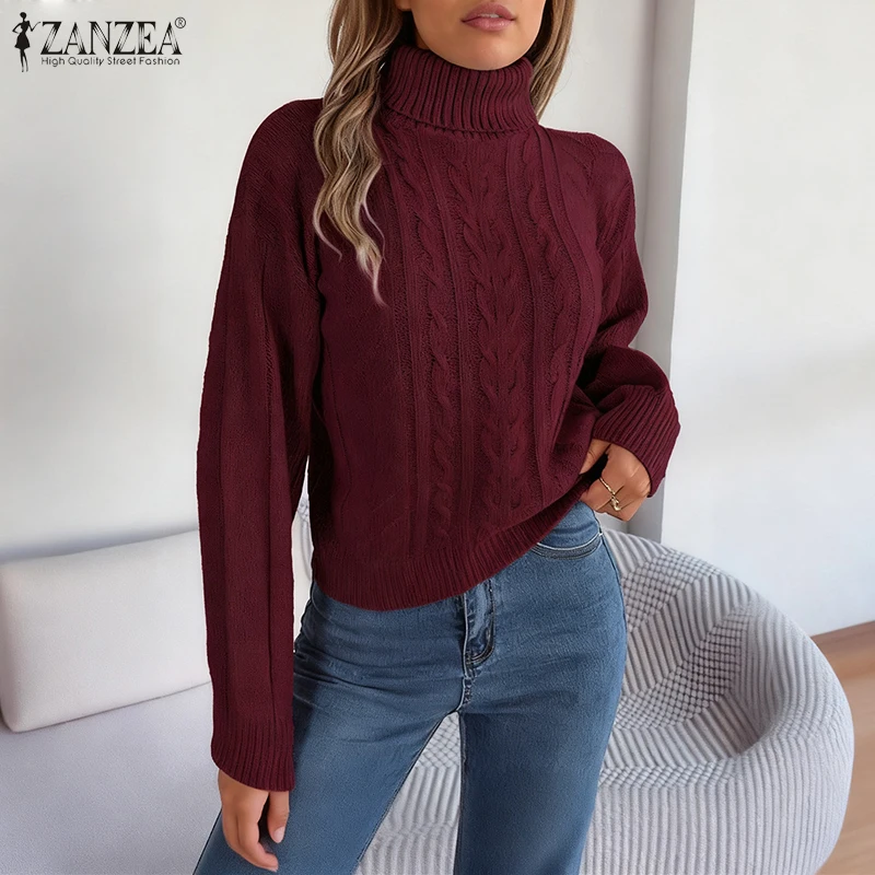Frauen Herbst Pullover 2025, ZANZEATurtleneck Slim Fit Jumper Winter Stilvolle Gestrickte Langarm Pullover Pullover Streetwear