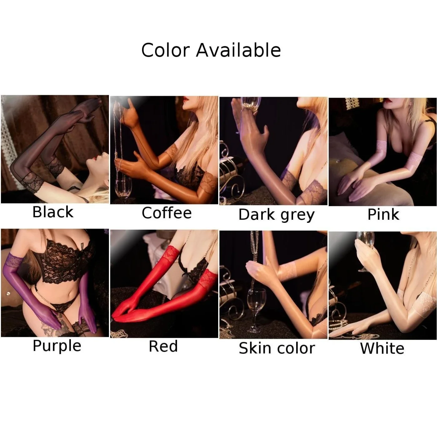 Long Sheer Lace Oil Shiny Gloves Women Sexy Lingerie Glossy Seamless Mittens Finger Pantyhose Tight Stocking Gloves