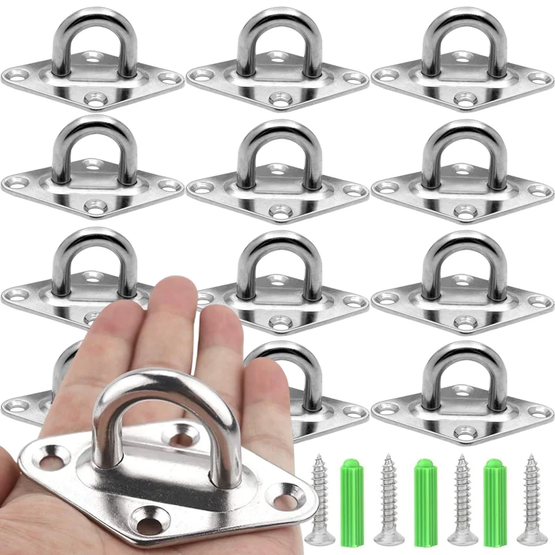 Stainless Steel Diamond Pad Eye Plates Heavy Duty Hammock Kits Ceiling Hook Hardware Hook Loop with Screws Wall Mount Hanger