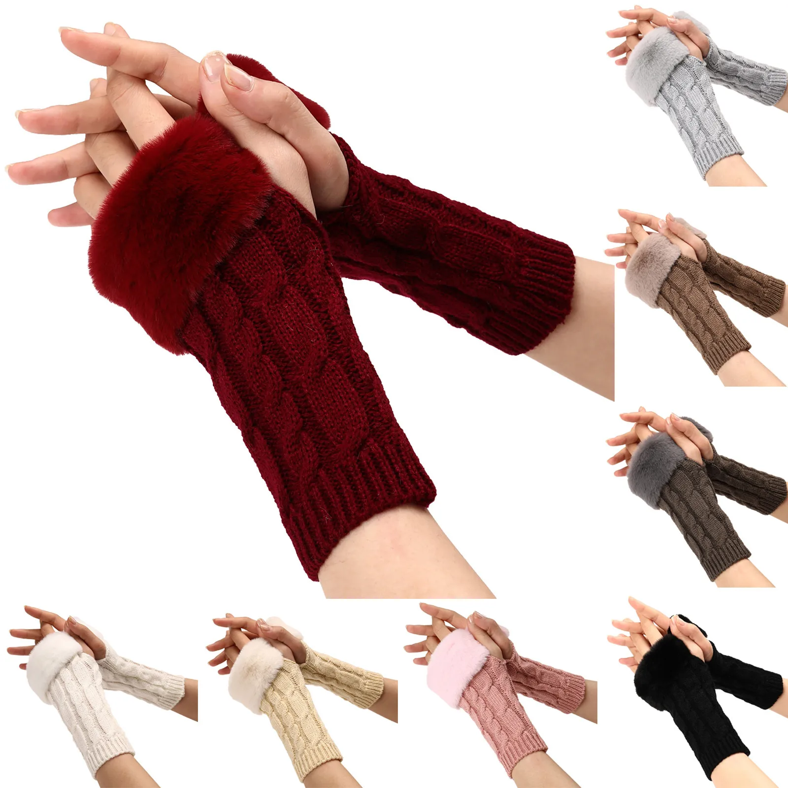 Women Winter Warm Gloves Faux Rabbit Fur Fingerless Glove Thicken Mittens Thermal Wrist Flexible Half Finger Gloves guantes