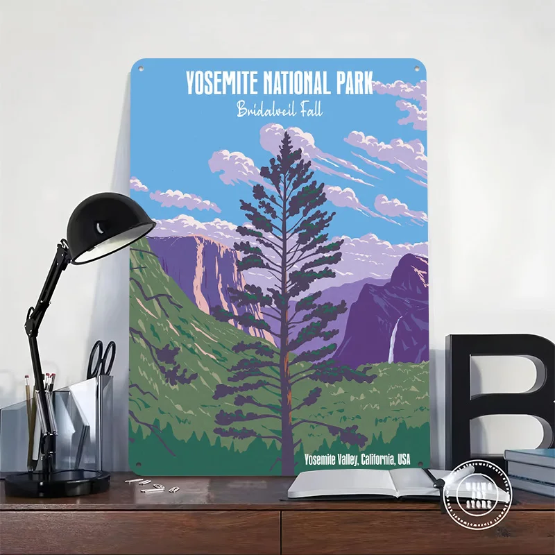 Yosemite National Park Bridalveil Fall Printed Poster Customized Retro Wall Art Vintage Metal Tin Signs for Home Custom Plate