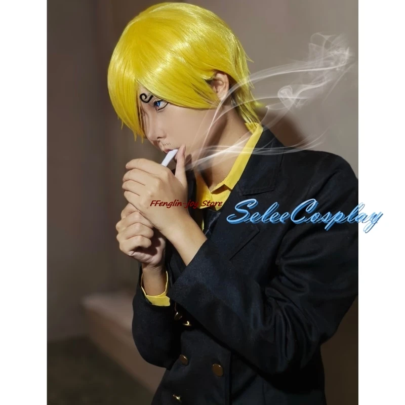 Anime 2Year Sanji Cosplay Vinsmoke After Costume Men Halloween Christmas Yellow Suit Costume Wig Tie Custom Size