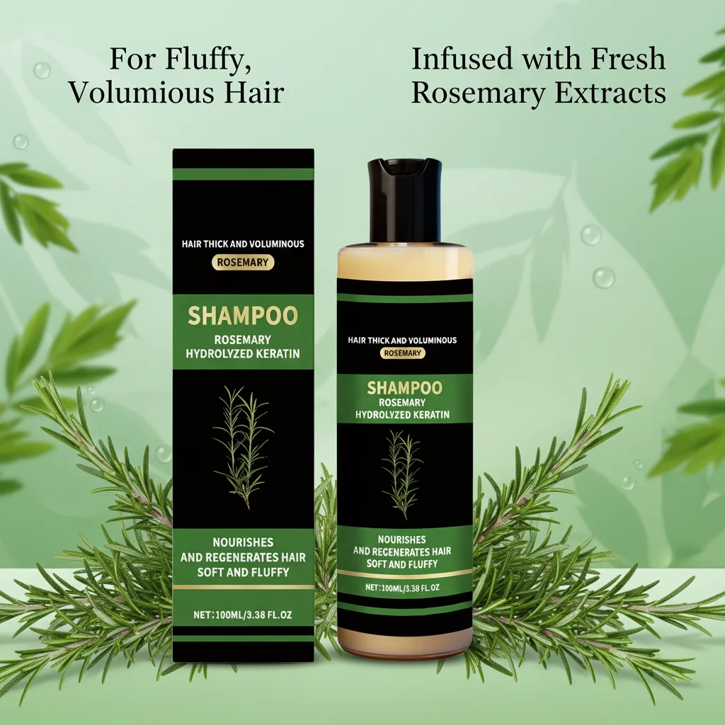 Champú de aceite de romero y queratina hidrolizada, queratina hidrolizada hidratante, cuidado diario del cabello, estilo suave y suave, para viaje