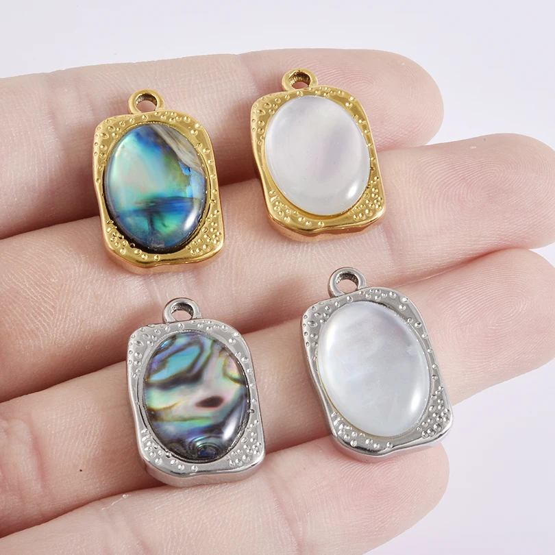 Fashion 5pcs/lot Real Abalone Shell Various Shapes Pendants Stainless Steel Charms DIY Jewelry Findings for Necklace Earrings