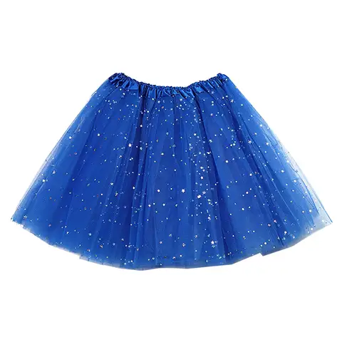 Women's Adult Dance Tutu Skirt Elegant Star Sequins Solid Mesh Tulle Skirt Elastic High Waist One Size Dance Wear Mini Skirts