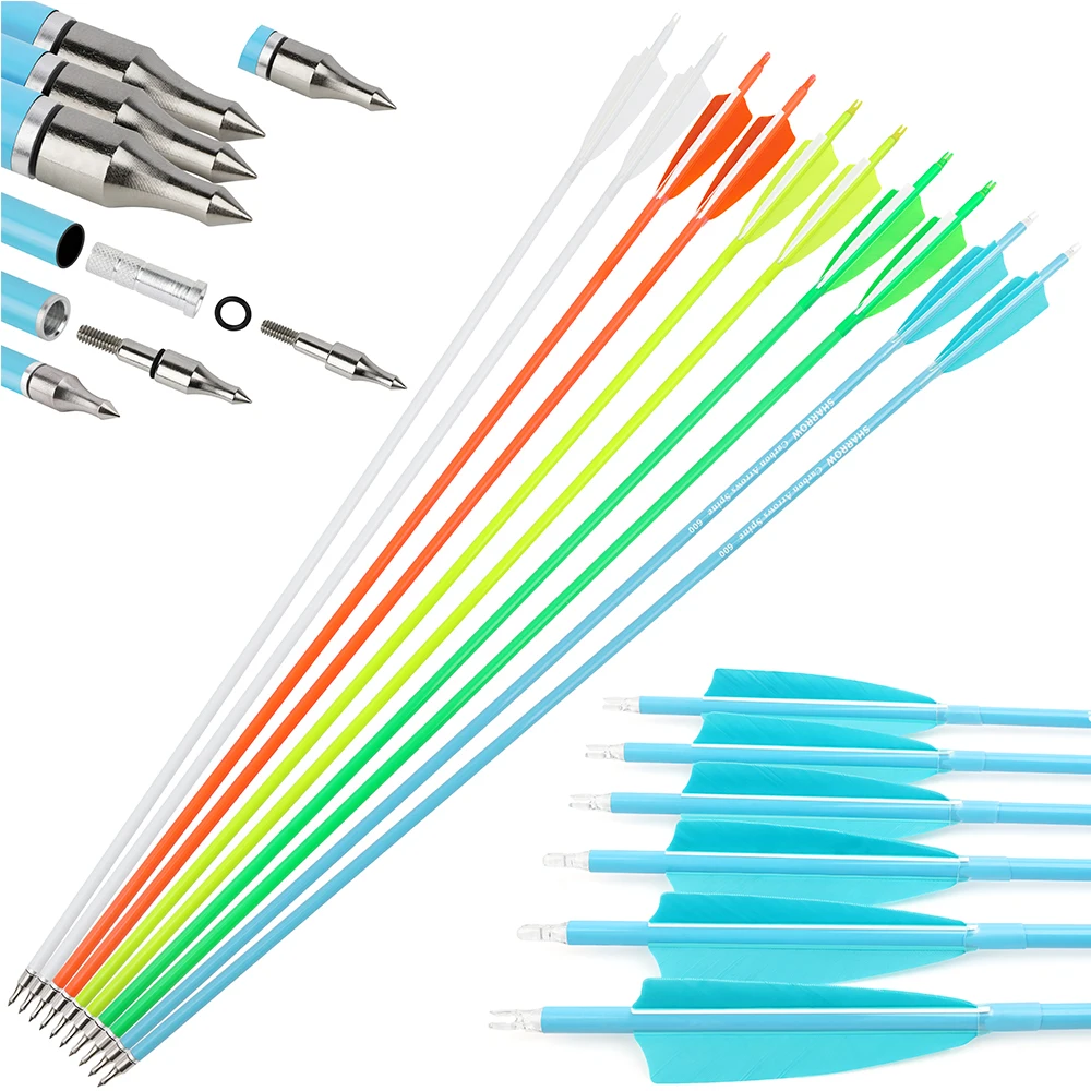 

6/12pcs Mixed Carbon Arrow Spine 500 600 Shaft Length 30 Inch ID 6.2mm Inserted Nock for Recurve Compound Bow Hunting Training