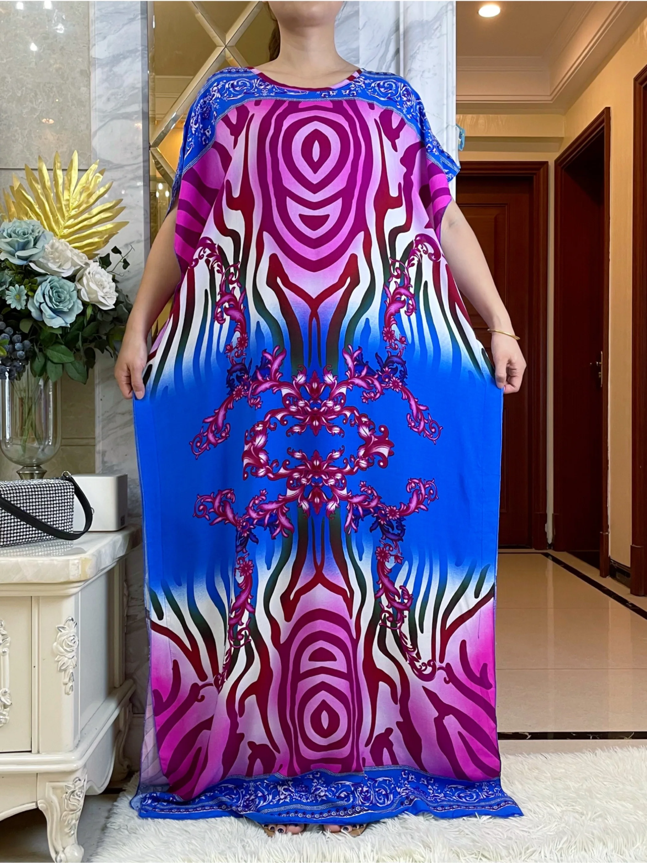 New Muslim Dress With Big Scarf For Women 2023 Dubai Ramadan Payer Clothes Floral Applique Printing Cotton African Dresses