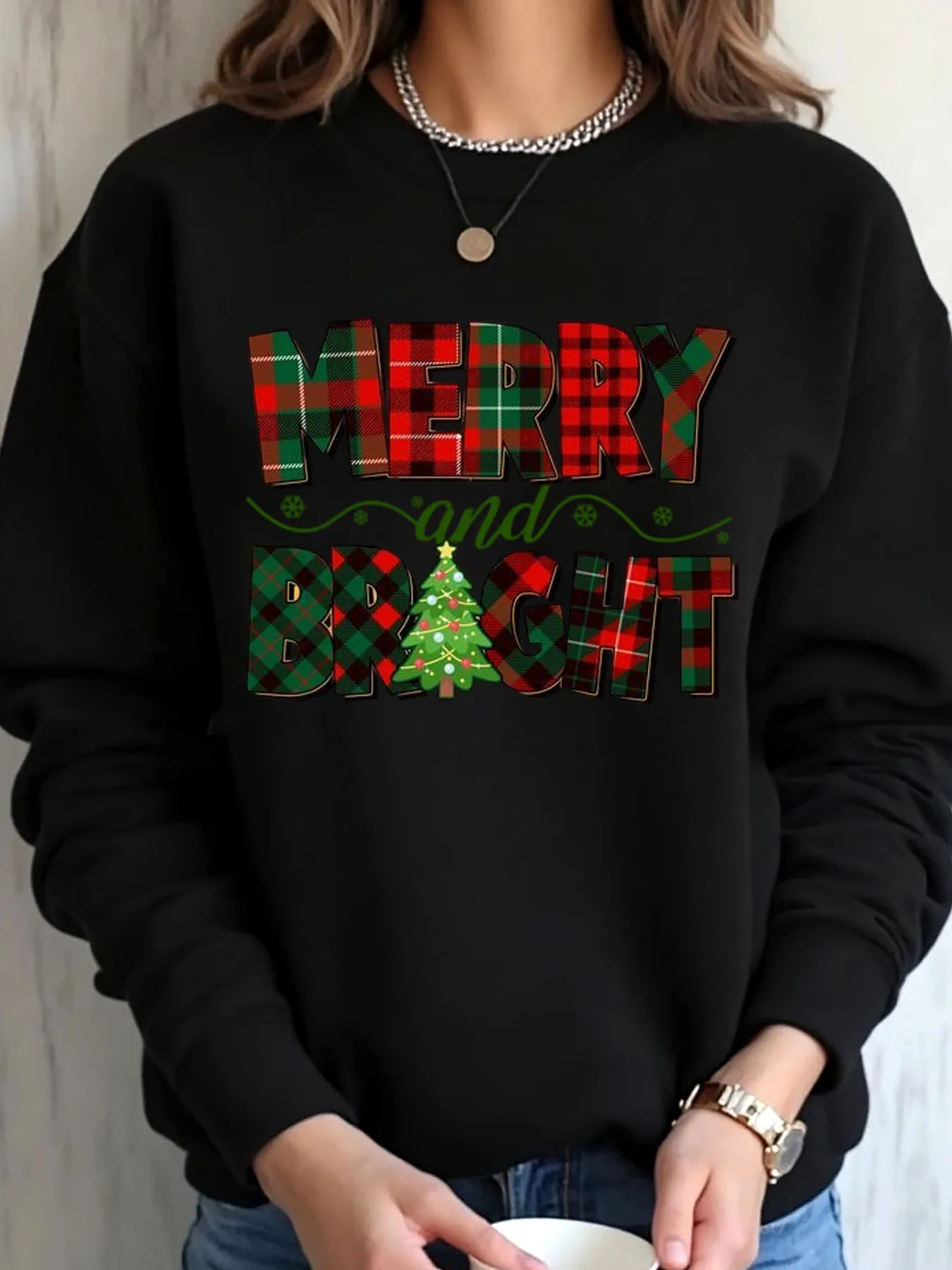 

Женская толстовка большого размера в рождественскую клетку с принтом рождественской елки, верхняя одежда