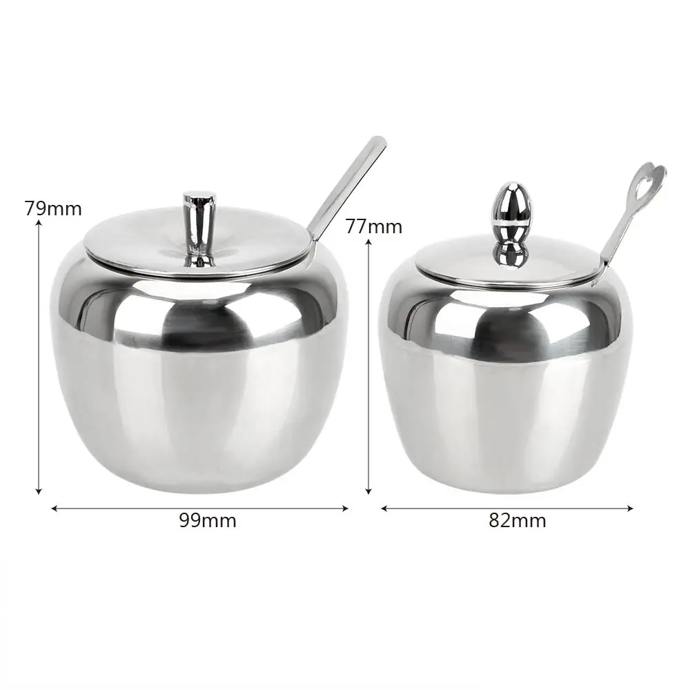 Spice Container Seasoning Jar With Lid and Spoon Apple Sugar Bowl Condiment Pot Kitchen Accessories Stainless Steel