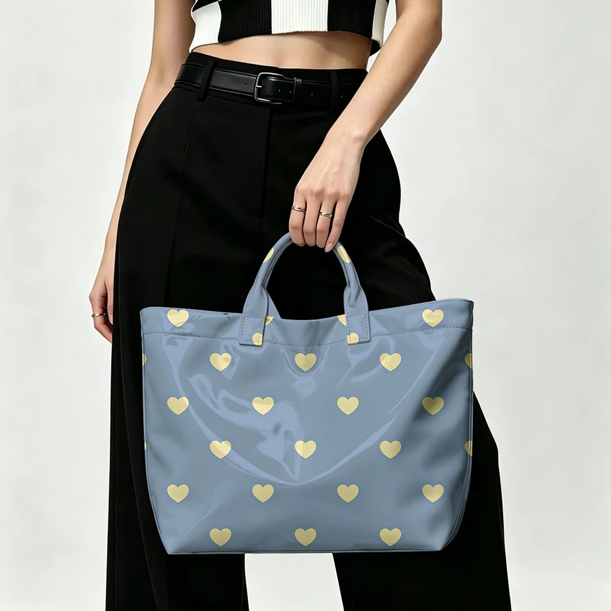 Blue & Yellow Hearts PVC Tote Bag Waterproof Transparent Jelly Bag Beach Bag Tote Pouch Bow Handbags Storage Bag