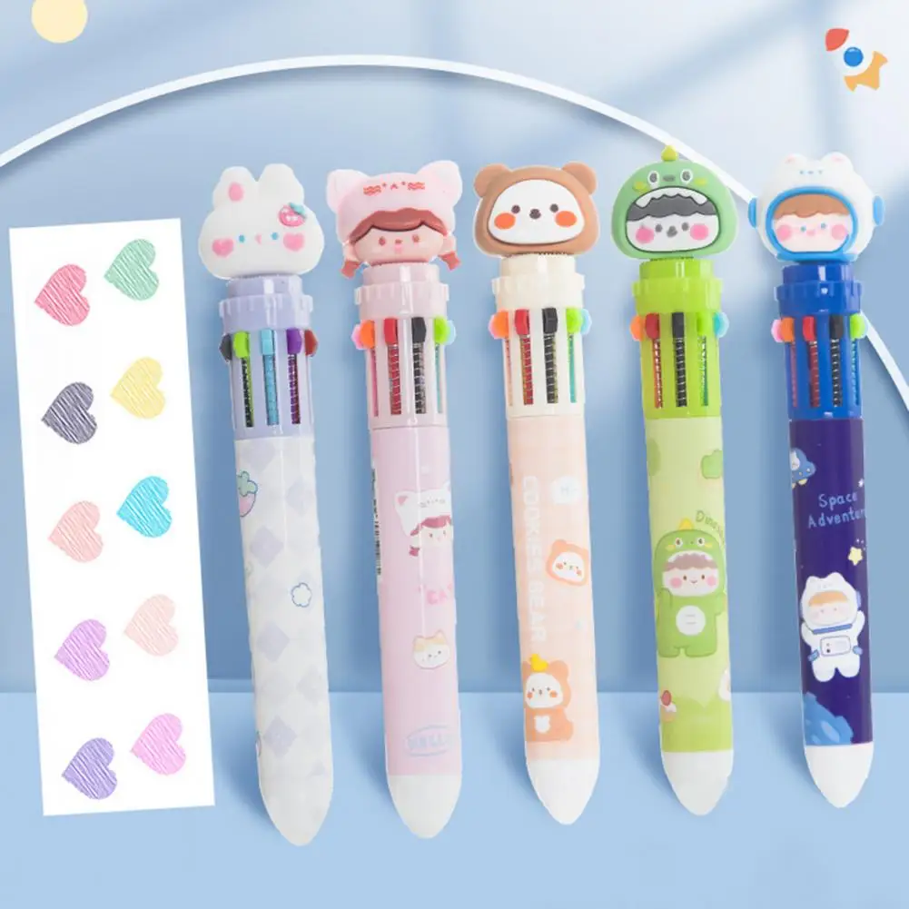 Ten-color Ballpoint Pen Comfortable Grip Push-type Smooth Writing Cartoon Rabbit Ballpoint Pen Student Supply