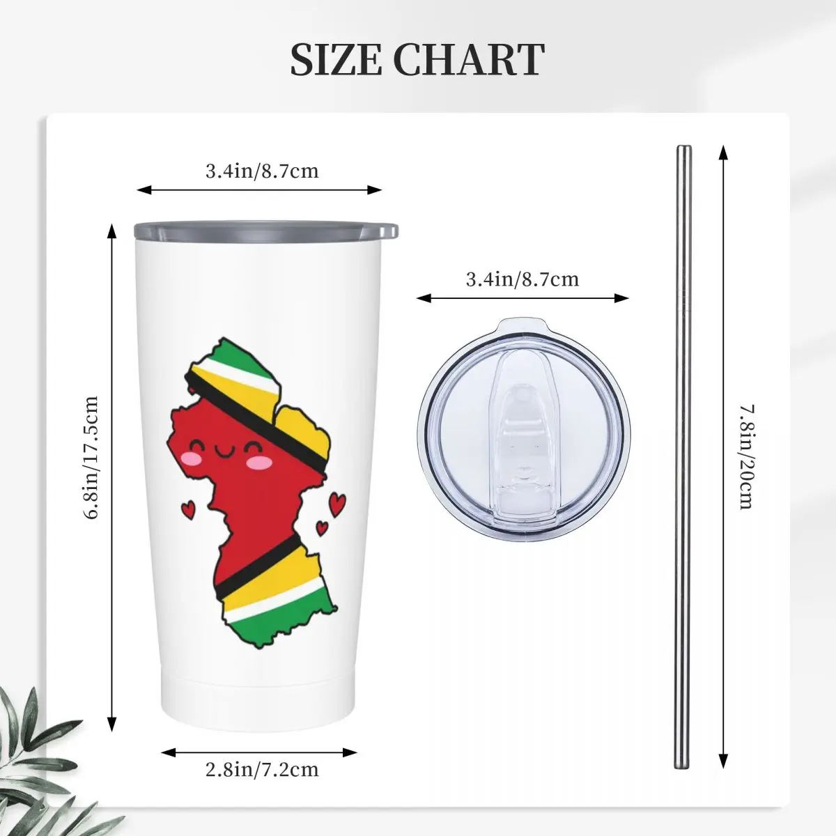 Guyana Flag Map Smile With Love Stainless Steel Tumbler Vacuum Insulated Mug Thermal Cold Cups Straws With Lid 20oz
