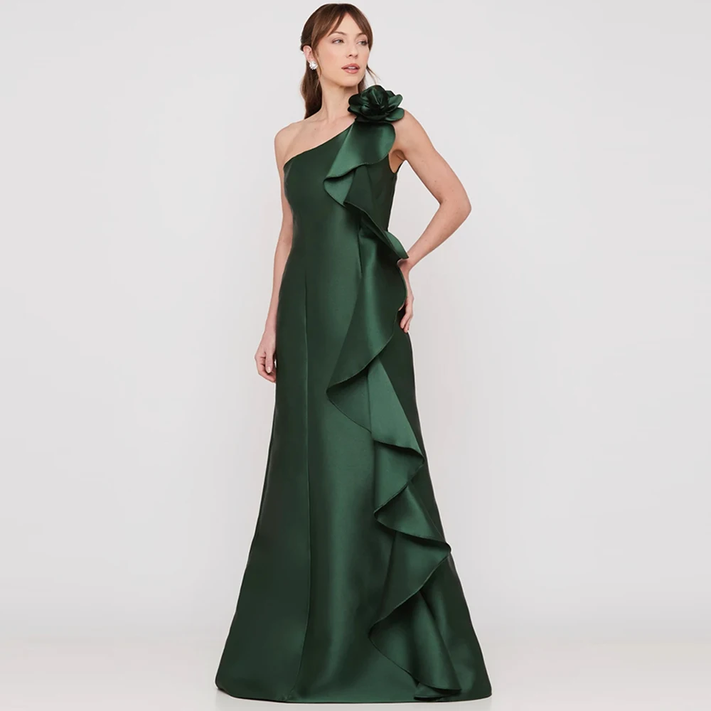 

Elegant Mermaid Evening Dress Temperament One Shoulder Flowers Customized Cocktail Dresses Fashion Satin Celebrity Gowns