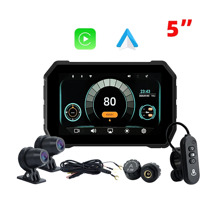 EKIY 5Inch Linux Motorcycle Carplay Navigation GPS Wireless Carplay Android Auto Display Monitor Motorcycle Screen with TPMS/DVR
