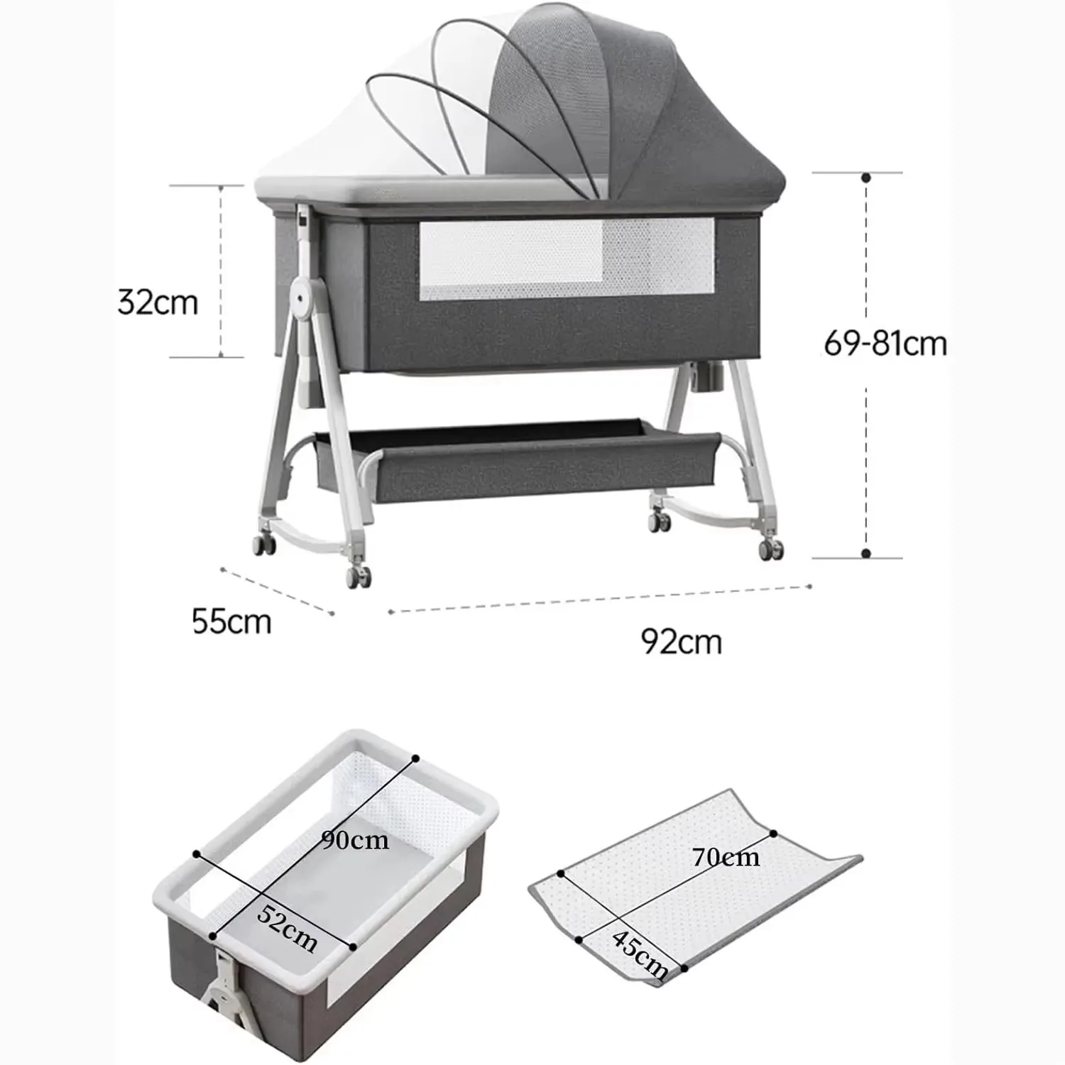Image 4: Moussinet pliable mobile portable pour bébé : lit anti-crachat réglable en hauteur
