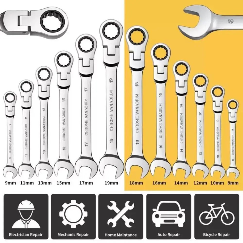 Dual Heads Dual Heads Ratchet Wrench 72 Teeth Quick Release Reversible Ratchet Spanner 6-22mm Ratcheting Combination Wrenches