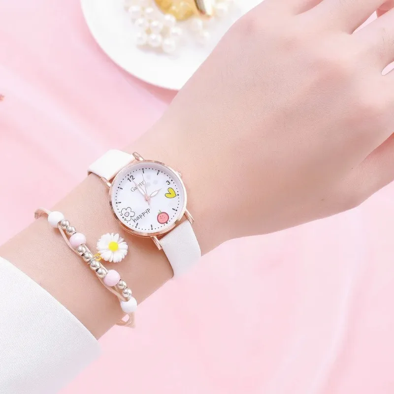 Women Watches Pink Cute Wristwatch Cartoon Pattern Quartz Watch Set for Girls Fashion Students\' Clock Relogio Infantil (No Box)