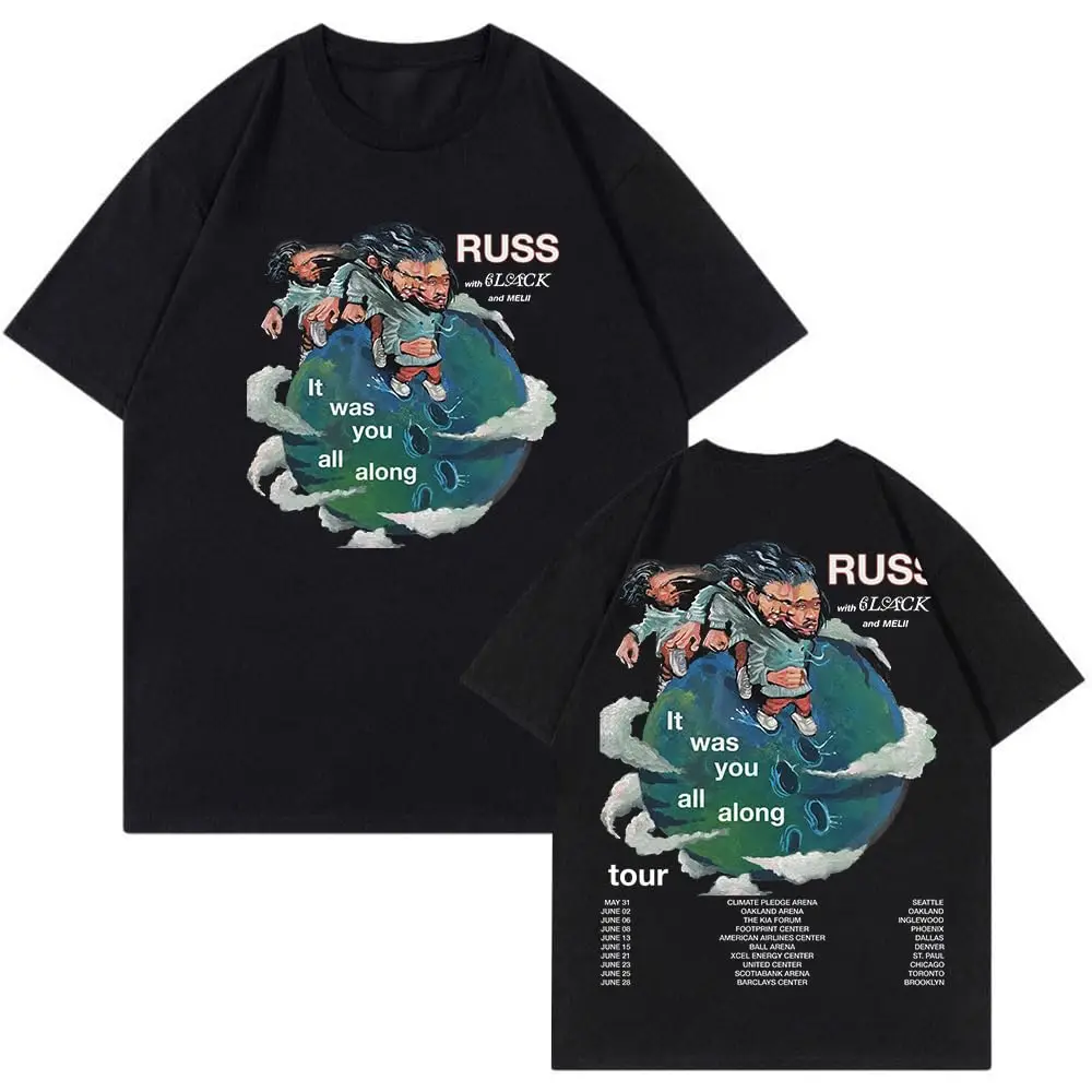 

Russ It was You All Along Tour T-Shirt Crewneck Short Sleeve Tee Women Men Streetwear Tops Hip Hop Clothes