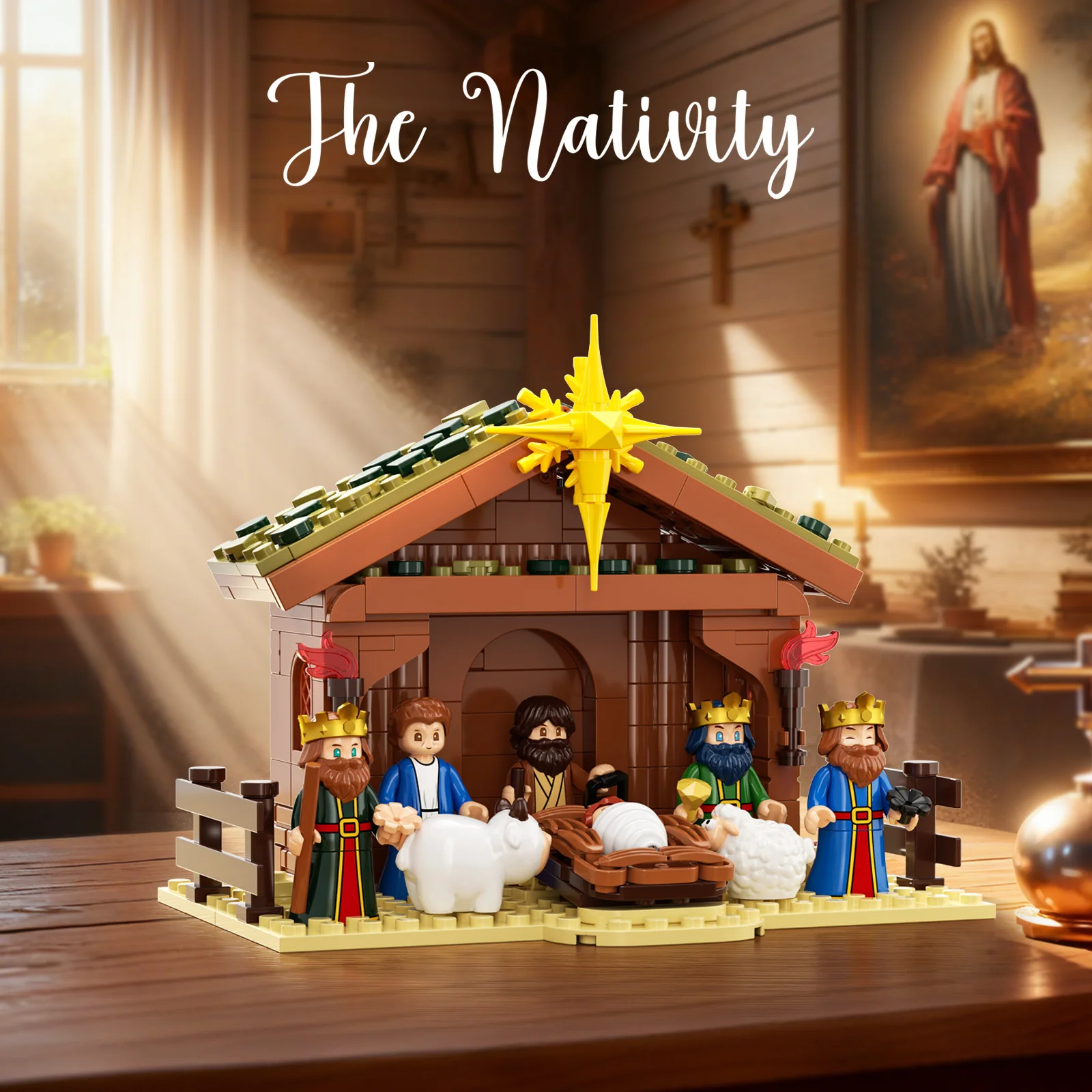 JAKI Nativity Building Blocks Set for Adult 281pcs Christmas Manger Scene with Figures Animals Stable Display Holiday Home Decor