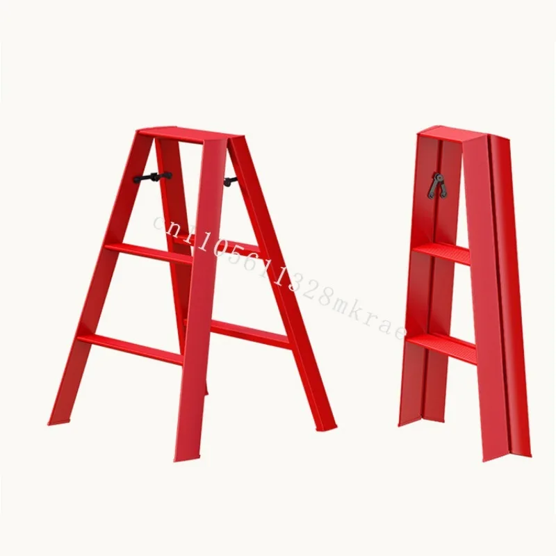 

New red 3-step aluminum alloy foldable ladder non-slip thickened herringbone warehouse with modern design