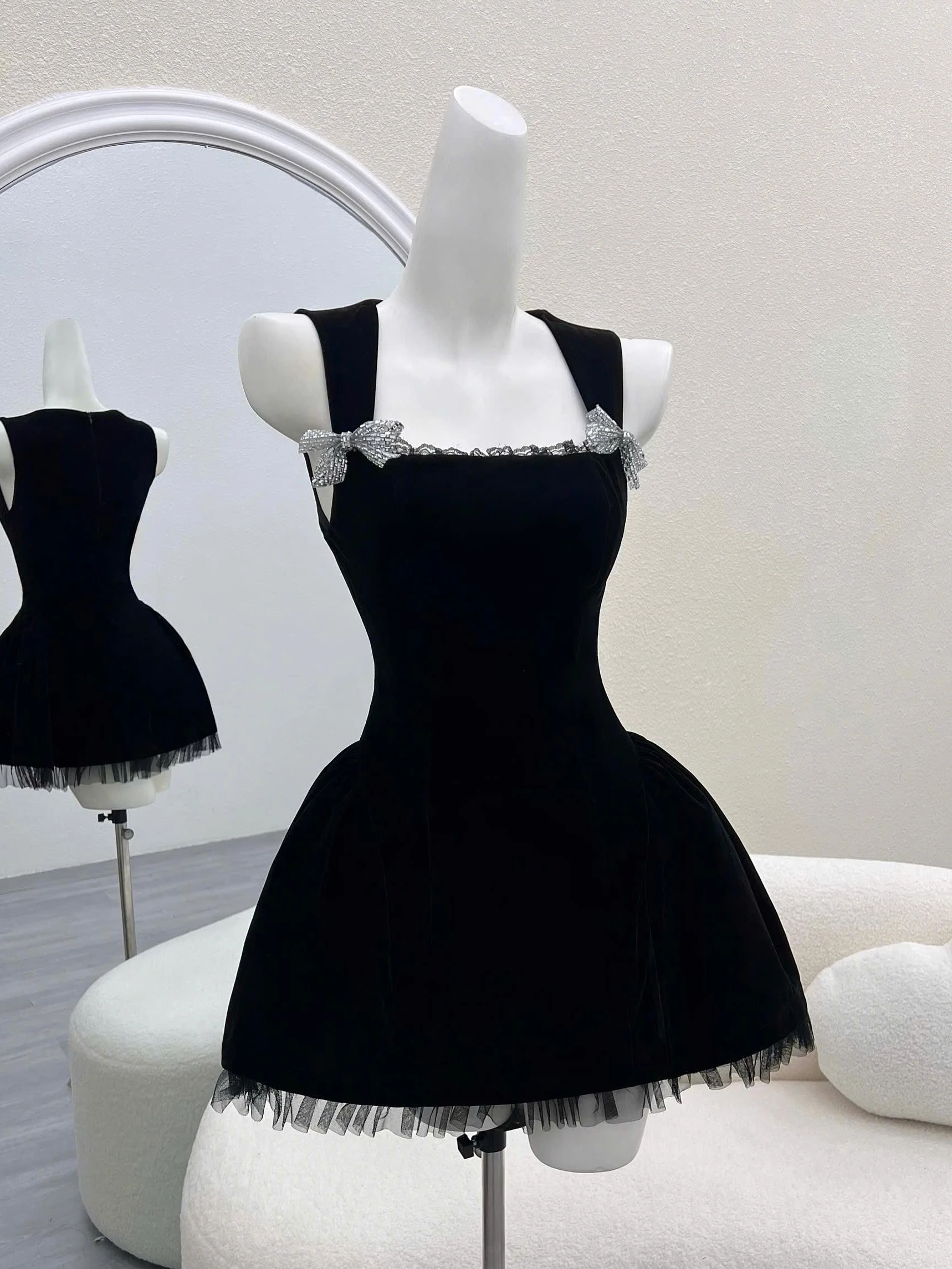 

Ele Bla Hepburn Sle Strap Dr Women's New Year's Outfit Petite Rich Girl Beautiful Puffy Skirt High Waist Gown