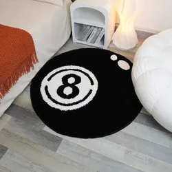 Alfombra redonda de billar de simulación, tapete de 8 bolas en blanco y negro para dormitorio, decoración estética personalizada para el hogar, novedad de 2024